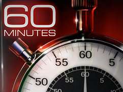 The phrase "60 MINUTES" in Eurostile Extended typeface above a stopwatch showing a hand pointing to the number 60.