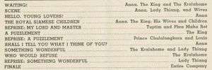 Detail of page 15 from a theatre program showing a partial song list that includes the songs "Waiting" and "Who Would Refuse"