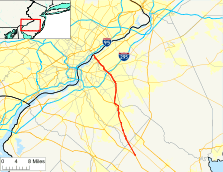 Route 73 follows a north–south alignment from northern Atlantic County to the Pennsylvania border at the Delaware River. It crosses Interstate 295 a short distance south of the Delaware River.