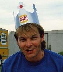 A Burger King crown on Nick Van Eede