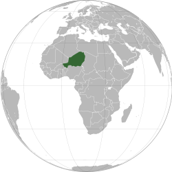 Location of  Niger  (dark green)– in Africa  (light blue & dark grey)– in the African Union  (light blue)