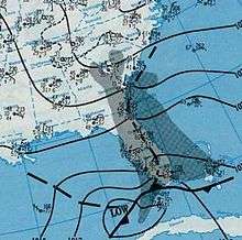 A map depicting a storm near Florida
