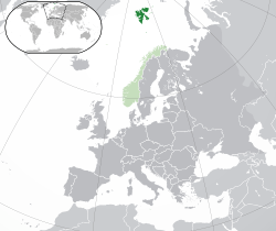 Location of  Svalbard  (dark green)– in Europe  (green & dark grey)– in Norway  (green)