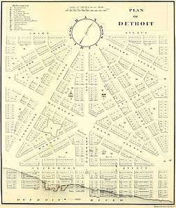 1807 map of Woodward's Detroit street plan
