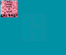 A stylized G on a blue background. On the upper left corner is a pink square with a fluffy texture, and the text "Only Happy When It Rains - Garbage"  in black letters.