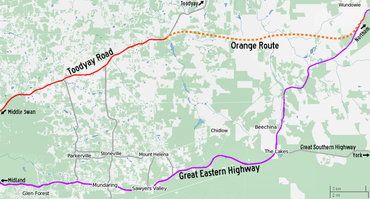 Map of the area between Glen Forest and Wundowie