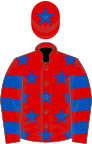 Red, royal blue stars, hooped sleeves and star on cap