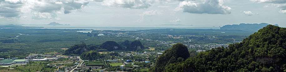 Panoramic view over Krabi from Tiger Cave Temple.