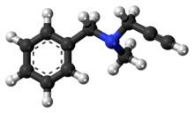 Ball-and-stick model of the pargyline molecule