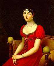 painting of a seated, young white woman wearing a luxurious red dress