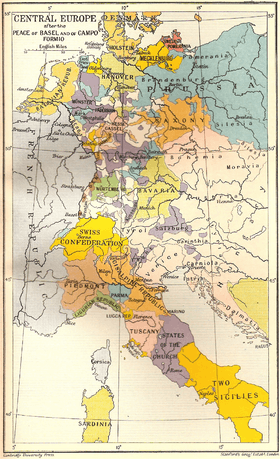 Map shows Central Europe after the Peace of Basel.