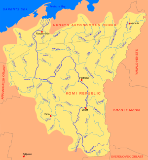 Pechora River catchment area and tributaries