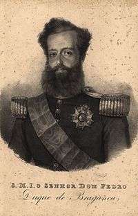 Lithographic half-length portrait depicting a middle-aged man with a full beard and wearing a military tunic with epaulets, sash and large medal