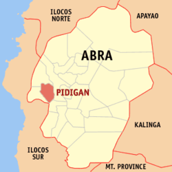 Map of Abra showing the location of Pidigan