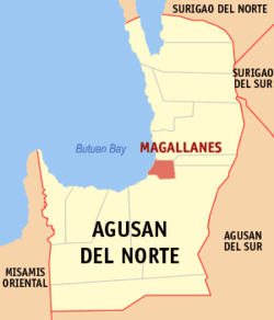 Map of Agusan del Norte with Magallanes highlighted
