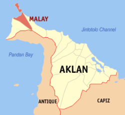 Map of Aklan showing the location of Malay.