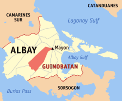 Map of Albay with Guinobatan highlighted