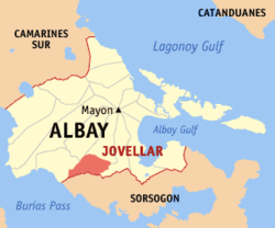 Map of Albay with Jovellar highlighted