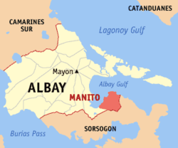 Map of Albay highlighting Manito