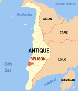 Map of Antique showing the location of Belison