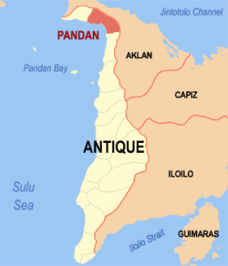 Map of Antique with Pandan highlighted