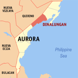Map of Aurora showing the location of Dinalungan