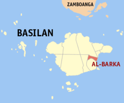 Map of Basilan showing the location of Al-Barka