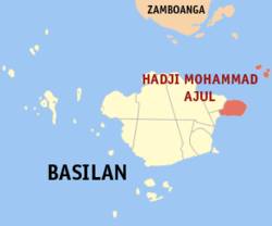 Map of Basilan showing the location of Hadji Mohammad Ajul