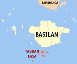 Map of Basilan showing the location of Tabuan-Lasa