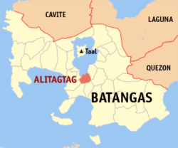 Map of Batangas showing the location of Alitagtag