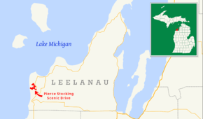 Pierce Stocking Scenic Drive is in western Leelanau County in the northwestern part of the Lower Peninsula of Michigan