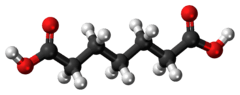Ball-and-stick model of the pimelic acid molecule