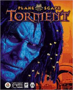 Game box art of a man's face—with rough features and shaded blue—looking out of the box against an orange background of a city. The title is justified middle and top in stylized letters.