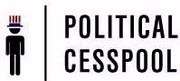 Black silhouette of a man wearing a white-and-red striped hat, then a vertical bar, then "POLITICAL CESSPOOL"