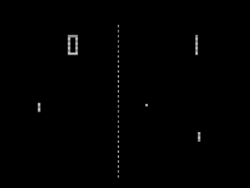 Horizontal rectangle video game screenshot that is a representation of a game of table tennis.