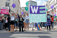 Members of the Women's Equality Party at Trafalgar Square during the Pride in London 2016 parade.