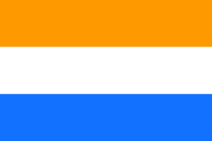 A flag of three horizontal colors is shown: orange on top, then white, and blue.