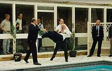 Peter Saville being thrown in to the SHL Management Centre pool