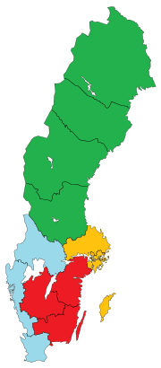 Clickable image map showing the geographic boundaries of administrative courts and administrative courts of appeal in Sweden.