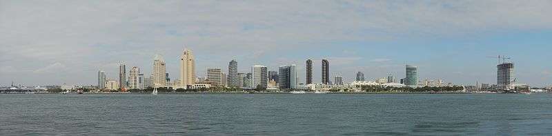 Downtown San Diego skyline during daytime, seen from Coronado, in November 2007