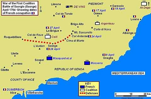 Map of battle area on French–Italian border