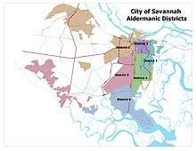 A map showing the Aldermanic Districts of Savannah, Georgia.