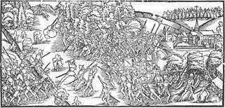 Medieval drawing of warring armies