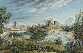 An example of Senff's landscape painting, "A View on Narva" (1812). Gouache on paper.