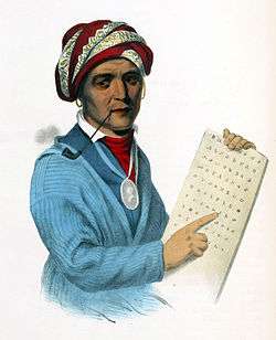 Portrait depicts a man smoking a thin pipe and pointing to an alphabet. He wears a red turban and a light blue coat.