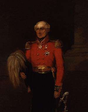 Sir Colin Campbell by William Salter. Campbell is in full dress uniform with a sword by his side and a governor's hat in his right hand.