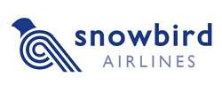 The logo of Snowbird airlines. It features a blue stylized bird and the name of the airline.