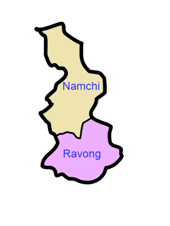 A clickable map of South Sikkim exhibiting its two subdivisions.