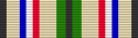 Width-44 ribbon with the following stripes, arranged symmetrically from the edges to the center: width-2 black, width-4 chamois, width-2 Old Glory blue, width-2 white, width-2 Old Glory red, width-6 chamouis, width-3 myrtle green up to a central width-2 black stripe