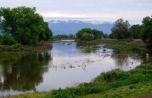 Photograph of the river looking east towards the Sierra Nevada